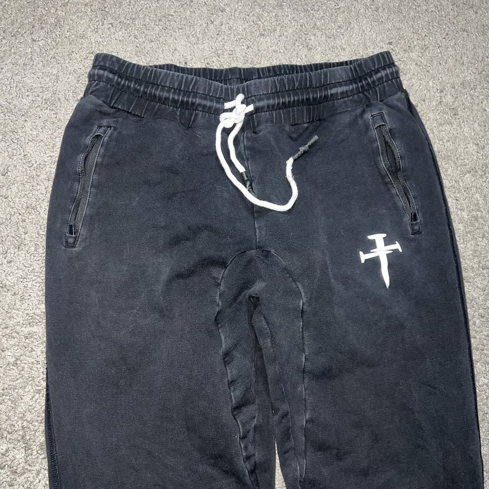 Three Nails Sweatpants Men's Size‎ M Black Cross Christian Drawstring Joggers